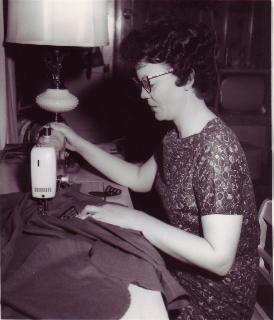 Granna Sewing on Papa's Stripes