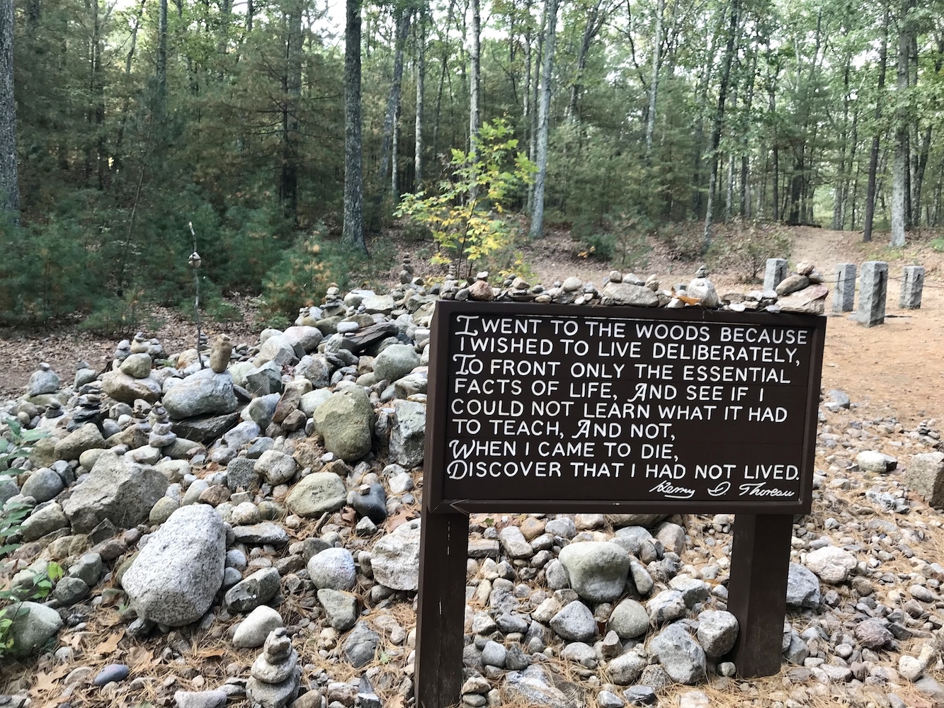 Cairn and Sign Near Thoreau's Cabin Site